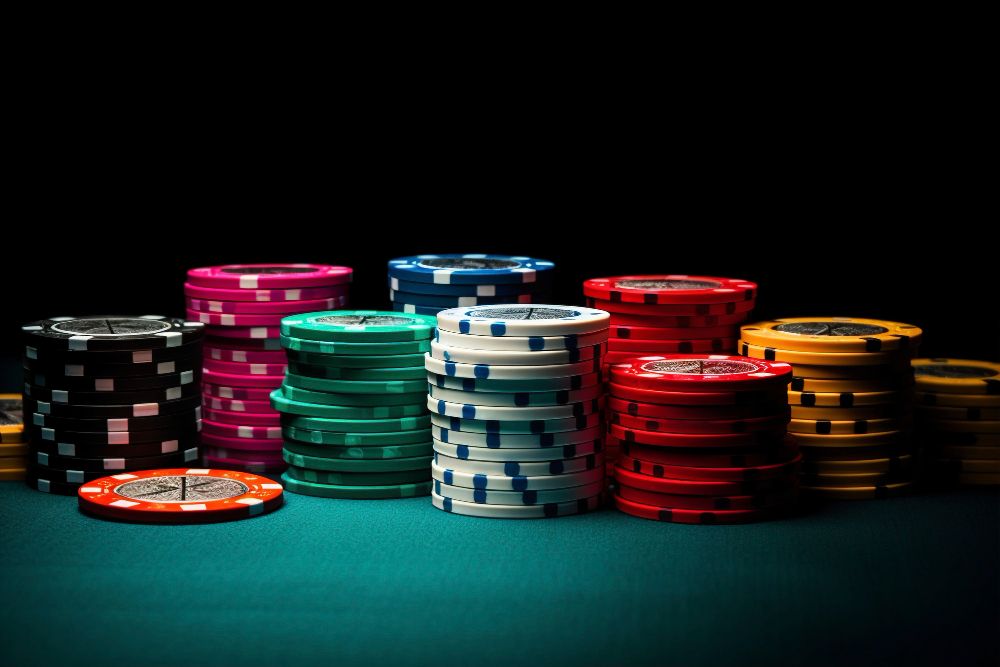 Casino chips on a green playing table